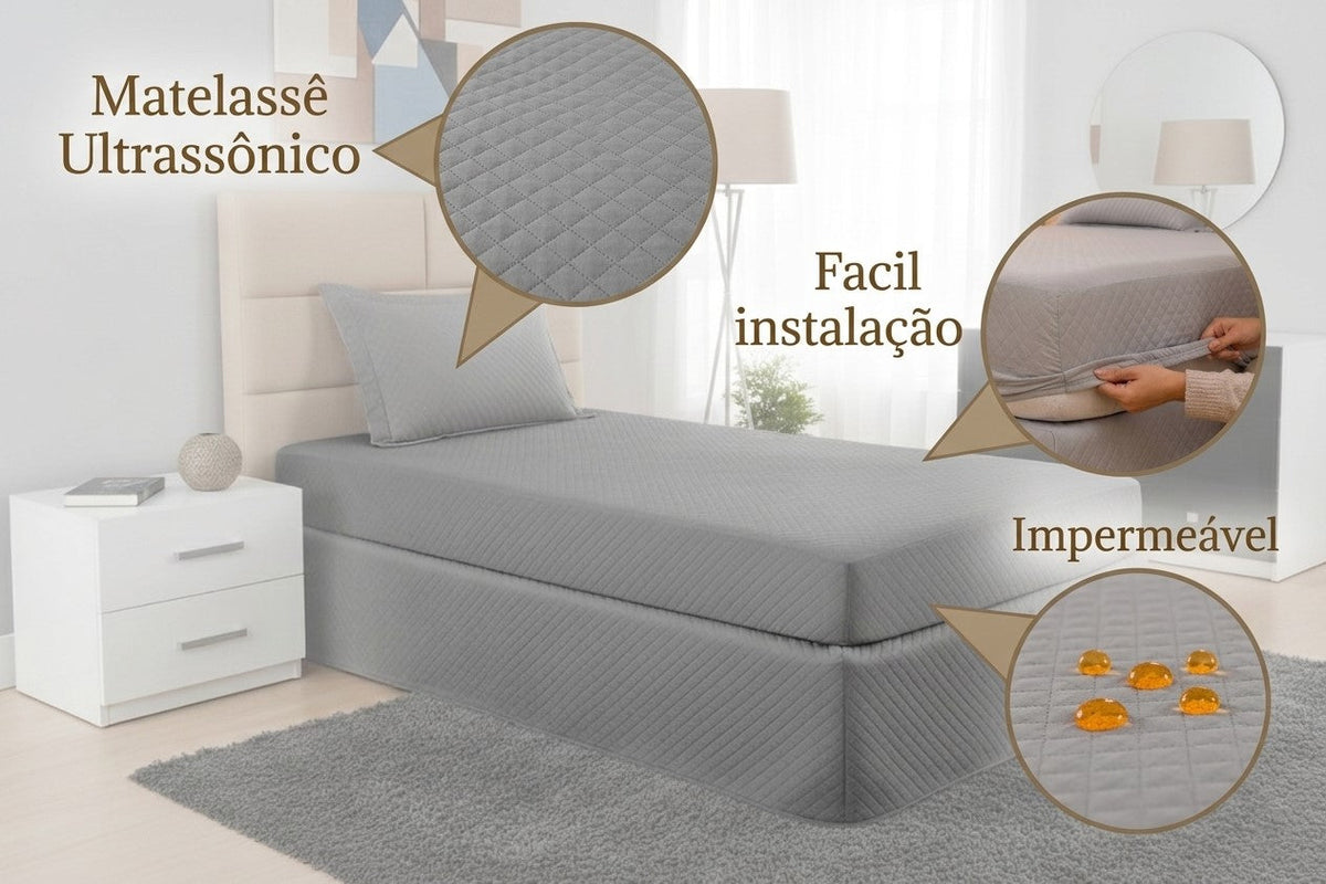 Maison Charlo Waterproof Quilted Single Mattress Protector – Gray – 1 Piece