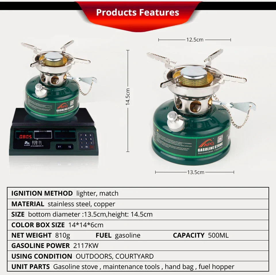 Camping Gasoline Oil Stove with Silencer Green
